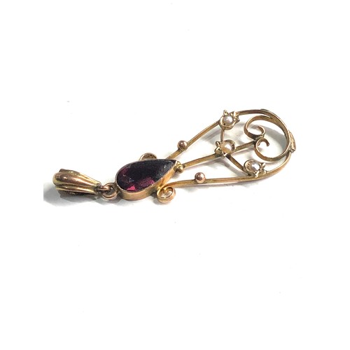 92 - Antique 9ct gold garnet & pearl pendant 1.7g