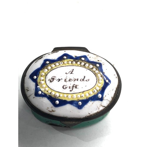 419 - 18th Century english enamel snuff box age related wear and enamel damage as shown