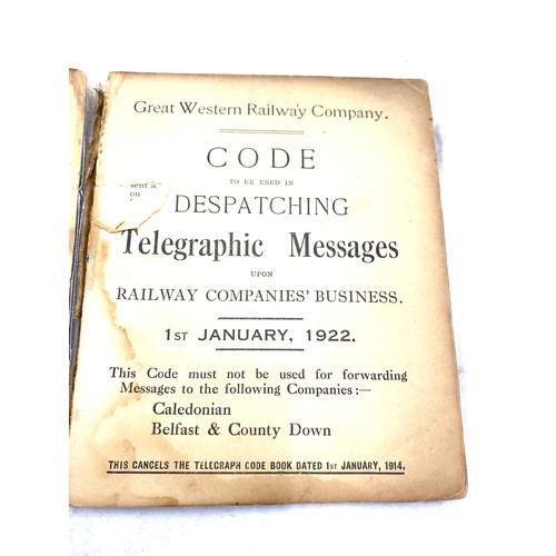 458 - Antique Great Western Railway Telegraph message code 1st January 1922