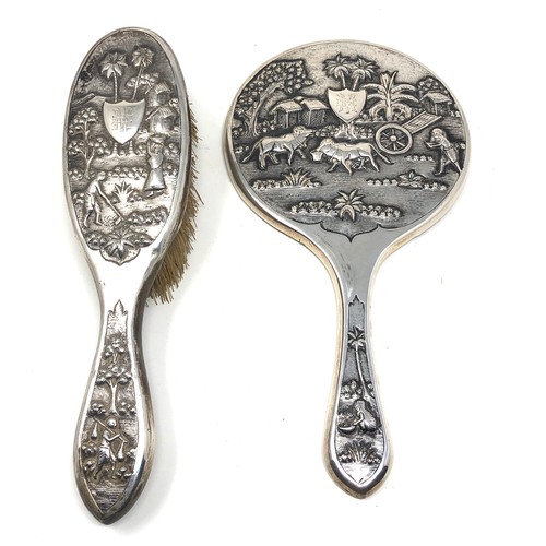 62 - Indian silver mirror & brush