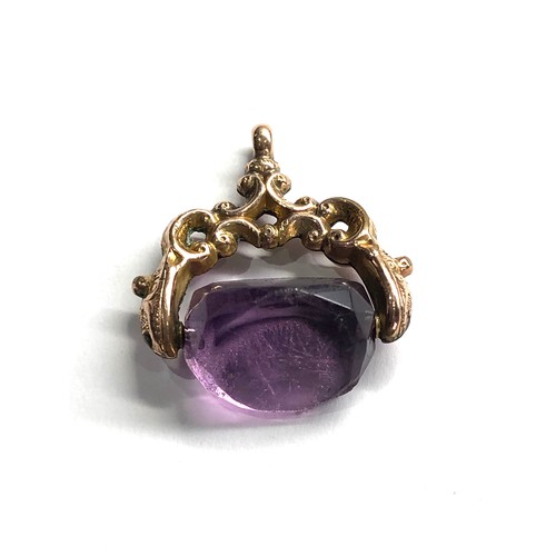 499 - 9ct gold vintage amethyst swivel fob pendant (4.5g)