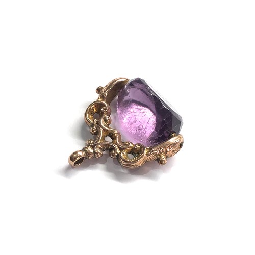 499 - 9ct gold vintage amethyst swivel fob pendant (4.5g)