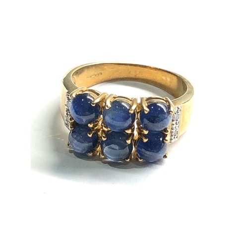 444 - 9ct gold diamond & cabochon sapphire ring weight 3.5g