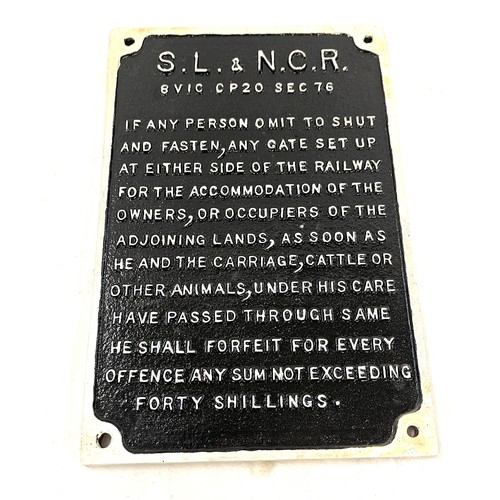 68 - Original cast Irish S L & N C R (Sligo, Leitrim & Northern Counties Railway) sign / notice 8 vic cp2... 