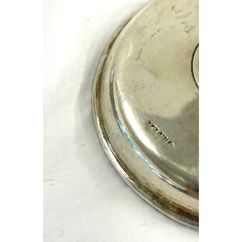 485 - Persian hallmarked silver pin dish with coin, approximate weight 52.2g