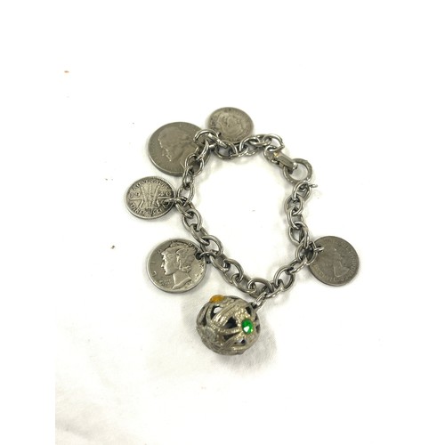 481 - Vintage Silver mounted coin bracelet, approximate weight 19.7g