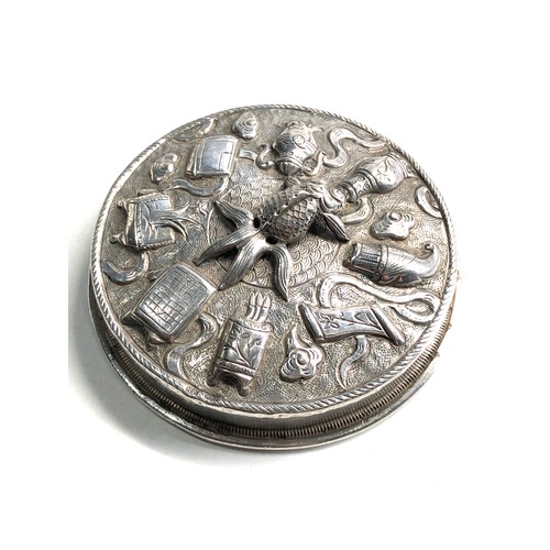 4 - Small silver hand mirror measures approx 6cm dia