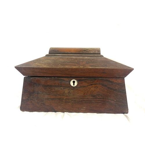 72 - Antique Rosewood tea caddy, missing contents, Approximate height 9 inches by 13 inches by 7.5 inches... 