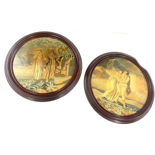 28 - 2 Georgian needlework pictures on silk, in later frames, frame diameter 19.5 inches