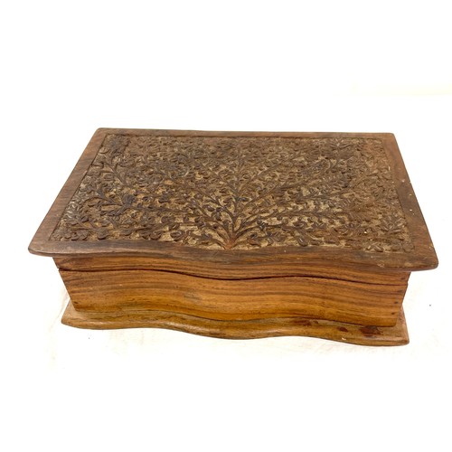 469 - Wooden carved top vintage jewellery box