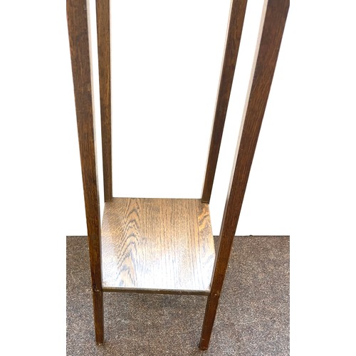 206 - Antique oak tall plant stand, approximate height: 43 inches