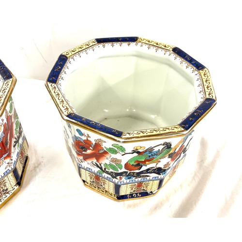 150 - Pair antique decagon jardinieres, Losol ware, good overall condition, age related ware