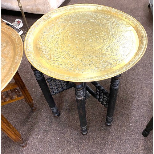 327 - 3 Brass topped tables, largest measures approx 25