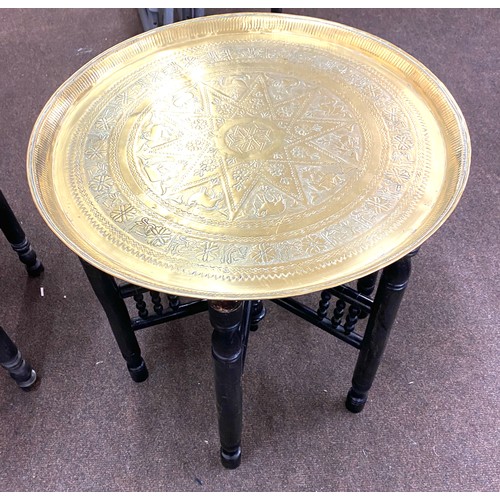 327 - 3 Brass topped tables, largest measures approx 25