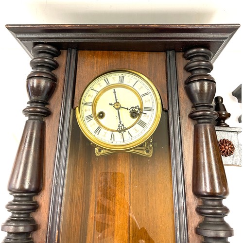 345 - Mahogany 2 keyhole chiming Vienna springer wall clock, complete