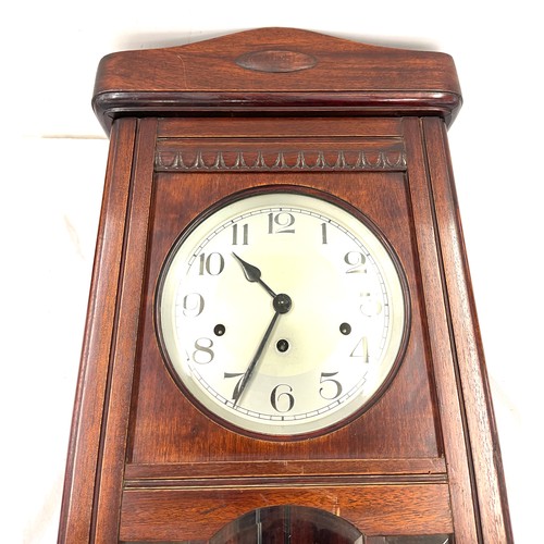 347 - Oak Westminster chime wall clock, complete