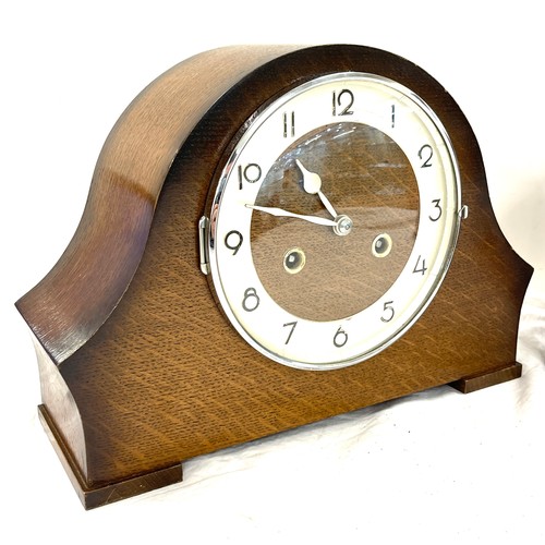 58 - 2, Two key hole oak mantel clocks