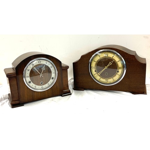 61 - 2 Vintage three key hole oak mantel clocks includes Anvil etc