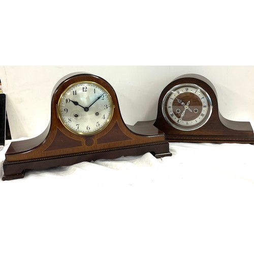 116 - 2 Vintage Three key hole oak Nelson hat mantel clocks