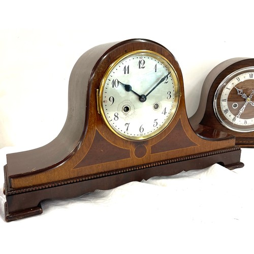 116 - 2 Vintage Three key hole oak Nelson hat mantel clocks