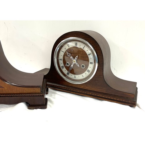 116 - 2 Vintage Three key hole oak Nelson hat mantel clocks