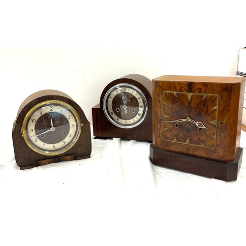 82 - 3 Vintage 2 key hole oak mantel clocks includes Enfield etc