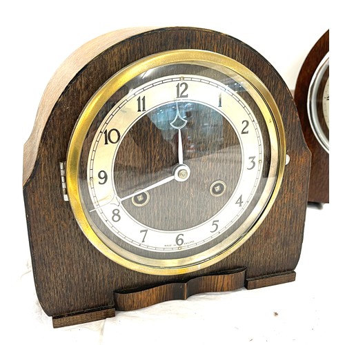 82 - 3 Vintage 2 key hole oak mantel clocks includes Enfield etc