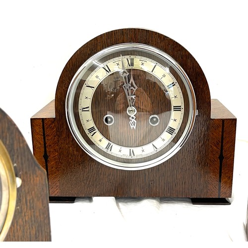 82 - 3 Vintage 2 key hole oak mantel clocks includes Enfield etc