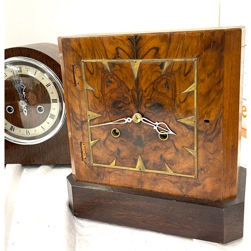 82 - 3 Vintage 2 key hole oak mantel clocks includes Enfield etc