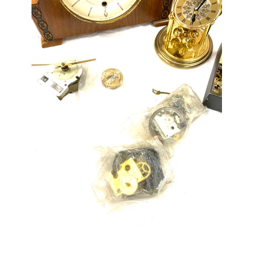 245 - Selection of clock and clock accessories includes 3 key hole mantel clock etc