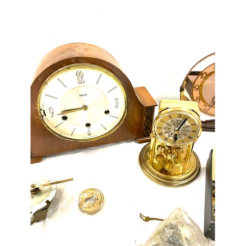 245 - Selection of clock and clock accessories includes 3 key hole mantel clock etc