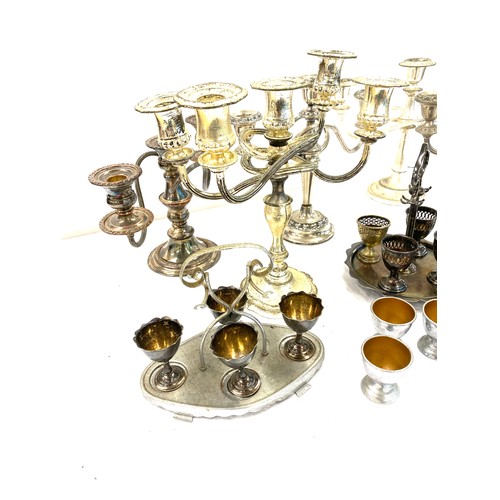 186 - Large selection of silver plated items includes candle sticks etc