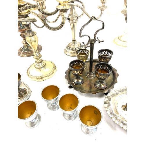 186 - Large selection of silver plated items includes candle sticks etc