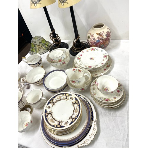 201 - Assortment of ceramics including Masons, Paragon, 2 lamps with shades etc