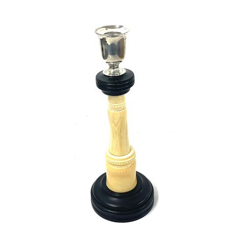 484 - Large silver, ivory an ebony candlestick