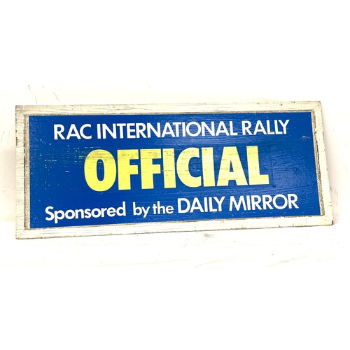 95 - 1970's Daily mirror, official RAC internal rally sign, fibre board, 19 inches by 8 inches