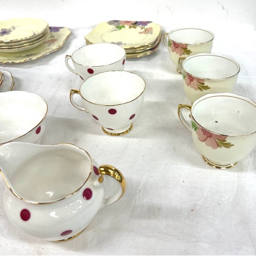 145 - Royal Vale polkadot part tea set, Roslyn art deco china part tea set