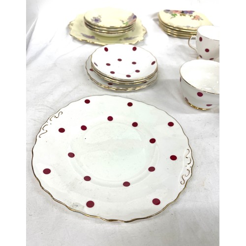 145 - Royal Vale polkadot part tea set, Roslyn art deco china part tea set