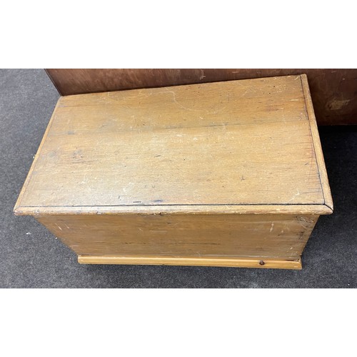 370 - Antique pine chest on castors, height 19 inches, Width 33 inches, Depth 19 inches