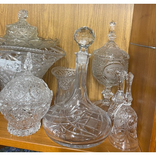 136 - Large selection of assorted glassware includes decanters, vases etc