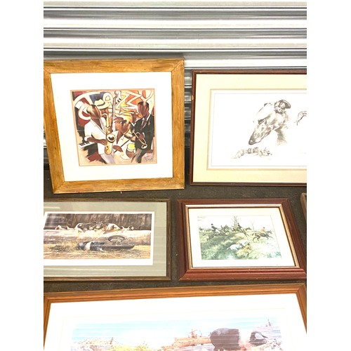 195 - Selection of 11 assorted pictures, 9 are framed