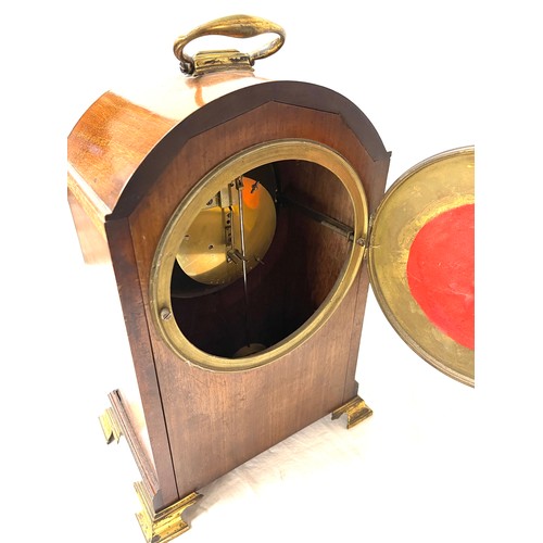 97 - Edwardian inlaid bracket clock, with broken glass, with key, Maple and Co Paris and London