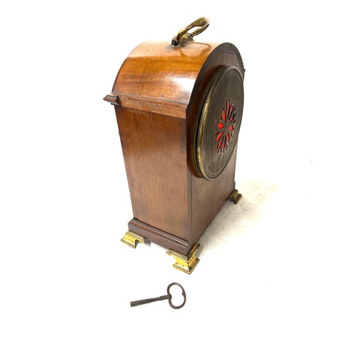 97 - Edwardian inlaid bracket clock, with broken glass, with key, Maple and Co Paris and London