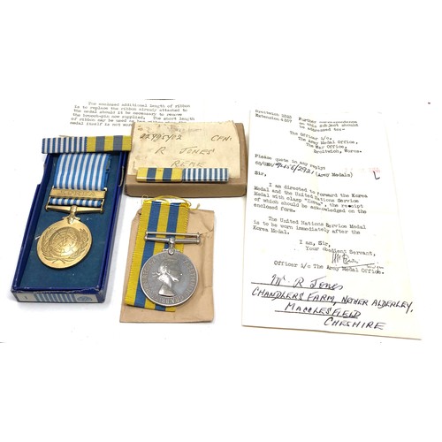 425 - Boxed ER.11 Korea medals with award letter & ribbon named to 22795702 cfn.r.jones R.E.M.E