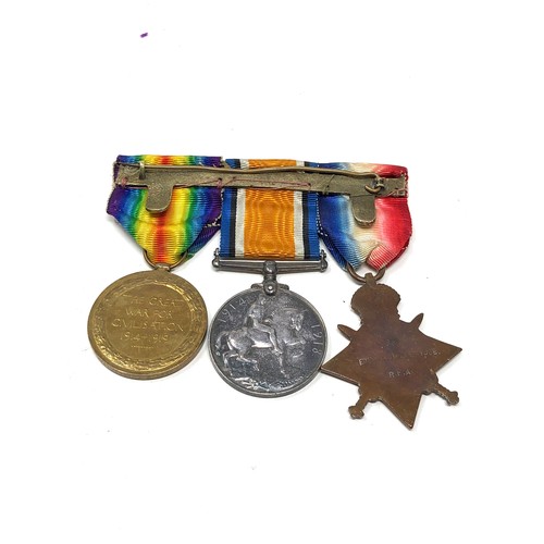 428 - ww1 mons star trio medals to 2.lieutenant a.v.holdridge star 66833 bmbr a.v.holdridge r.f.a