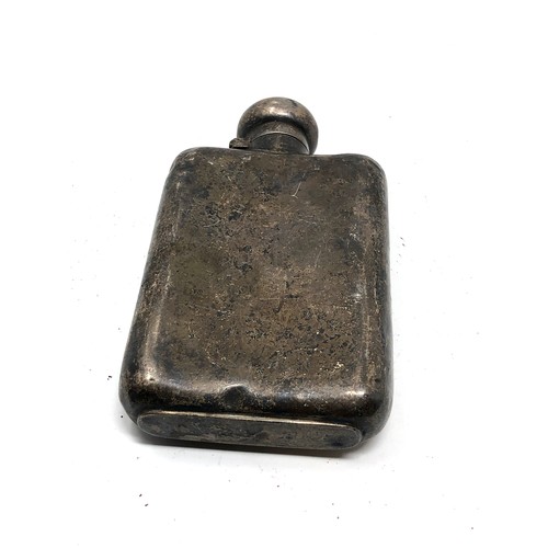 54 - Antique silver hip flask Birmingham silver hallmarks dents and marks weight 113g