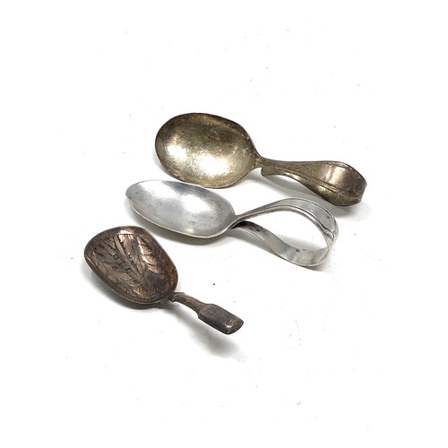 75 - Antique silver tea caddy spoon & silver 2 feeding spoons