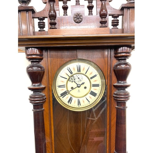 4 - Double weight 2 key hole Vienna wall clock, complete apart from 1 finial missing, approximate length... 