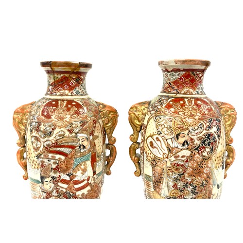 424 - Pair Oriental / Japanese  vases, approximately 12 inches tall, markings to base, both have sustained... 