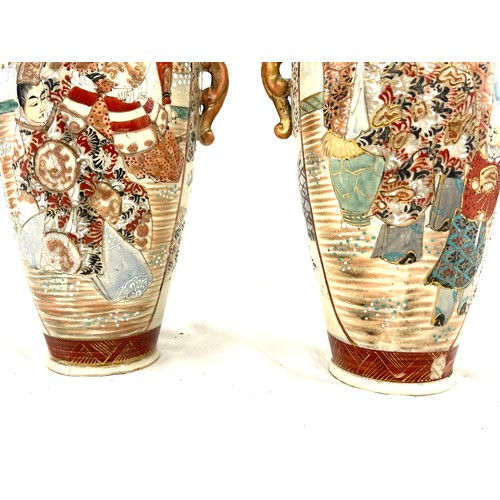 424 - Pair Oriental / Japanese  vases, approximately 12 inches tall, markings to base, both have sustained... 